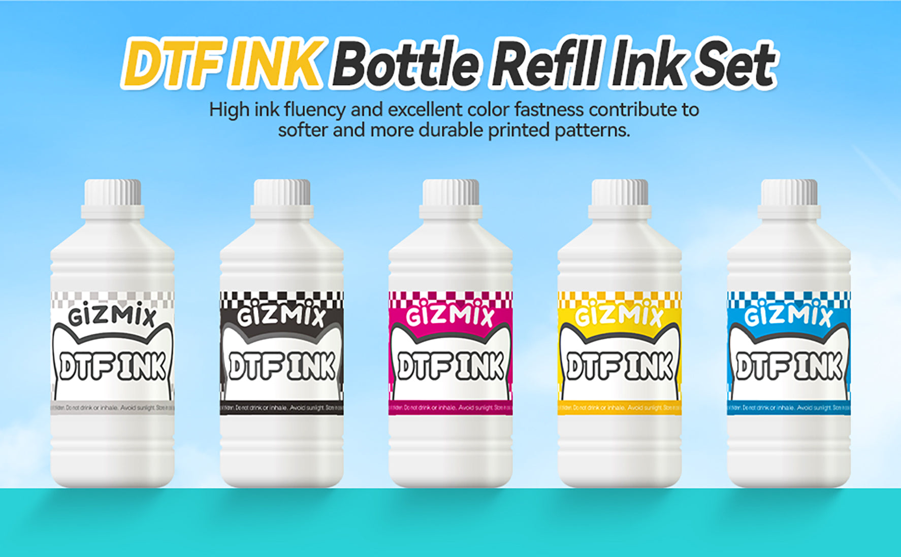 GIZMIX DTF Ink CMYK+White 1000ml from $14.8 | Lowest USA Prices