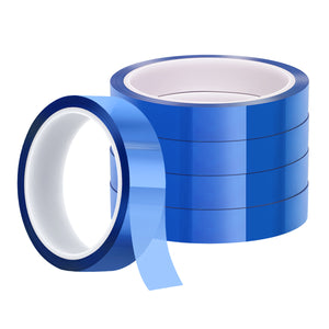 GIZMIX Heat Resistant Tape for Sublimation, 482°F High Temp Blue PET Tape for Heat Press, Electronics, 3D Printing, No-Residue Thermal Insulation Tape (5 Rolls, 108ft Each, 0.4"/0.8" Width)