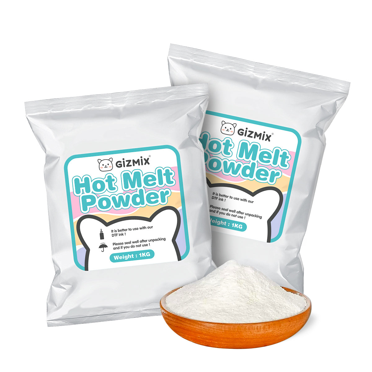 Polvo termofusible DTF GIZMIX 1 kg/35,3 oz: polvo adhesivo premium para transferencias DTF, resistente 