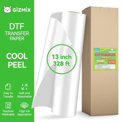 13in x 328ft GIZMIX Eco DTF Transfer Paper Roll - Cool Peel