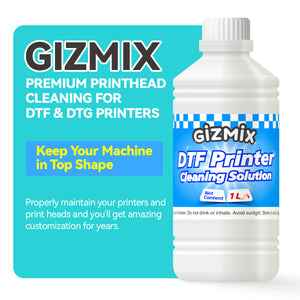 GIZMIX DTF Printhead Cleaning Solution 1L – Professional Nozzle Cleaner for DTF & DTG Printers, Strong Unclogging Formula for Epson Printheads