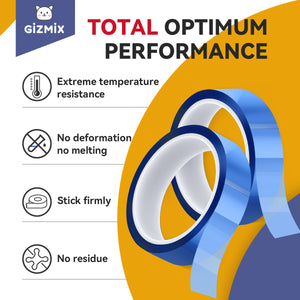 GIZMIX Heat Resistant Tape for Sublimation, 482°F High Temp Blue PET Tape for Heat Press, Electronics, 3D Printing, No-Residue Thermal Insulation Tape (5 Rolls, 108ft Each, 0.4"/0.8" Width)