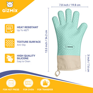 GIZMIX Heat Resistant Silicone Gloves – 482°F Triple-Layer Anti-Scald Design, Non-Slip Grip for Oven, Air Fryer, BBQ & Sublimation