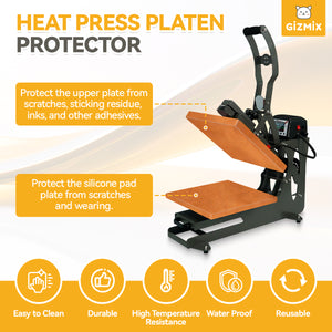 GIZMIX Heat Press Platen Protector – Non-Stick, High-Temp PTFE Cover for Upper & Lower Platens, Scratch-Resistant & Reusable Heat Press Cover – Fits 15"x15", 16"x20", 16"x24" Machines