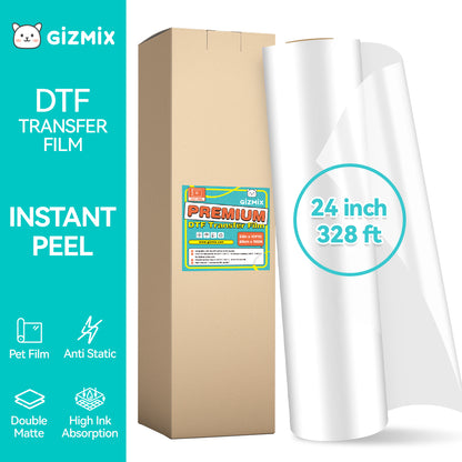 24in x 328ft GIZMIX DTF Transfer Film Roll - Hot Peel - 3s Fast Press