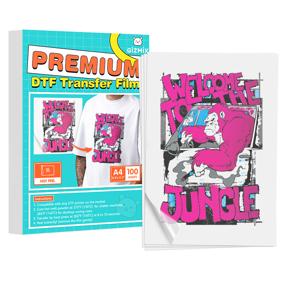 A4 (8.3 x 11.7in) GIZMIX DTF Film - Double Sided Hot Peel (20/100 Sheets Pack)