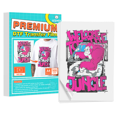 A4 (8.3 x 11.7in) GIZMIX DTF Film - Double Sided Hot Peel (20/100 Sheets Pack)