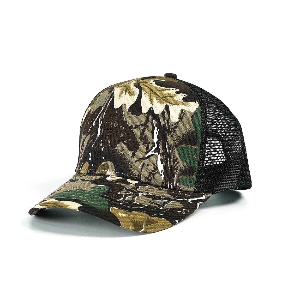 RANGLEBA Woodland Camo Trucker Hat for Men & Women – Breathable Mesh Snapback Baseball Cap for Outdoor, Hiking & Hunting