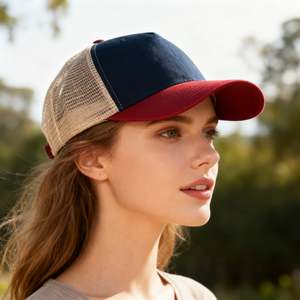 RANGELAB Vintage Mesh Trucker Hat – Red Brim Navy Front, Adjustable Snapback Breathable Outdoor Cap