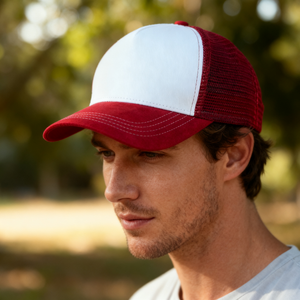RANGELAB Red & White Trucker Hat with Mesh Back – Adjustable Snapback Baseball Cap for Men & Women
