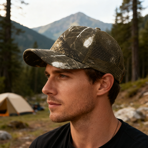 Brown Woodland Camo Trucker Hat – Breathable Mesh Back Adjustable Outdoor Baseball Cap