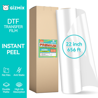 22in x 656ft GIZMIX DTF Transfer Film Roll - Hot Peel - 3s Fast Press